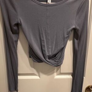 Gray Long Sleeve Twist Front Top